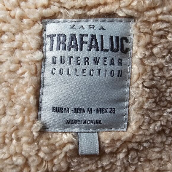 Zara Trafaluc Parka Coat Khaki Faux Fur Hood Lined Winter Utility Jacket Sz M - Picture 9 of 12